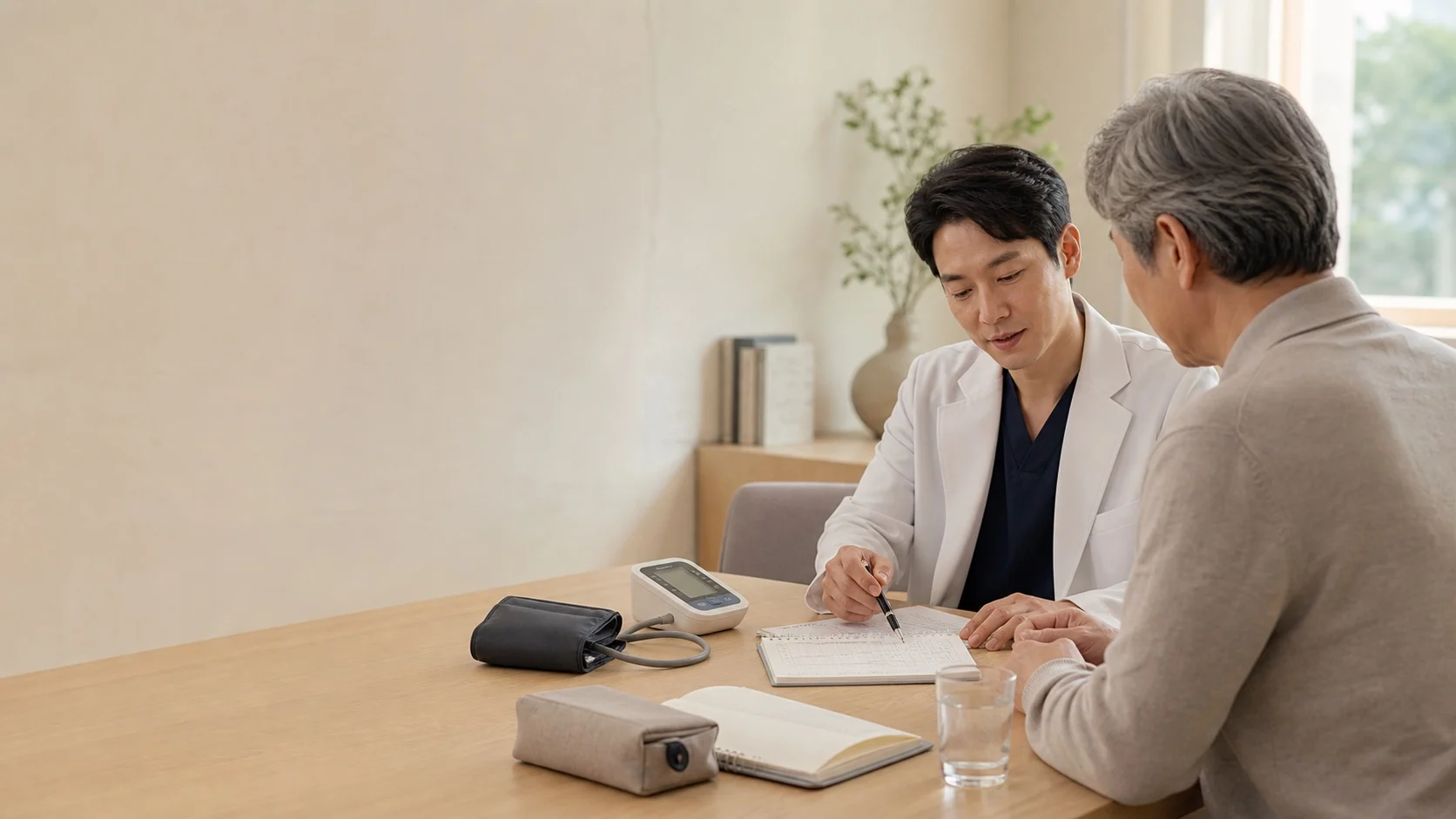 의료진이 환자의 건강 기록을 살펴보는 장면